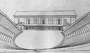 Ephesos, Theater: Rekonstruktionszeichnung mit Bühnenhaus
