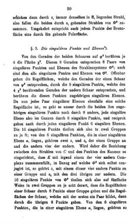 § 3. Die singulären Punkte und Ebenen.