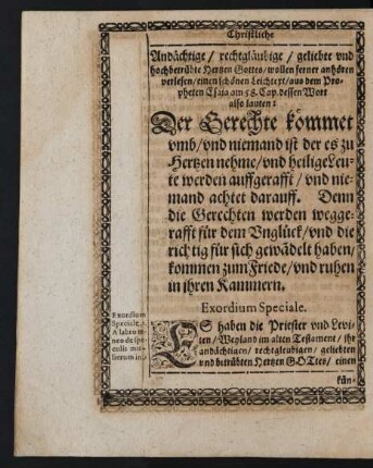 [...]Leichtext/ aus dem Propheten Esaia am 58. Cap. dessen Wort also lauten: