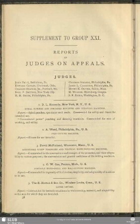 Supplement To Group XXI. Reports Of Judges On Appeals