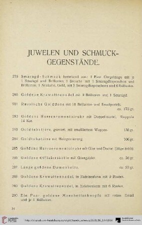 Juwelen und Schmuckgegenstände (Nr. 279-298)