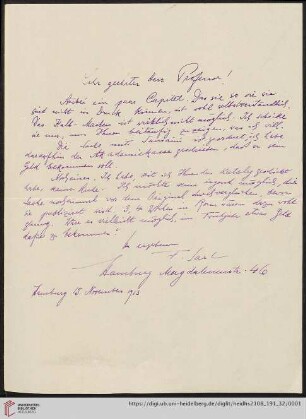 Brief von Fritz Saxl an Franz Boll