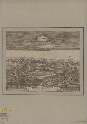 Ansicht von Dresden, Kupferstich, um 1720 : Dresden / Dehne feci. Ioh. Peter Wolff exes Erb. - [Nürnberg] , [um 1720]. - 1 Kunstbl. : Kupferst. ; 33 x 27 cm