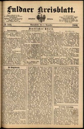 Erste Ausgabe vom Samstag, den 04. Dezember 1886.