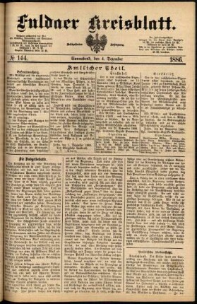 Erste Ausgabe vom Samstag, den 04. Dezember 1886.