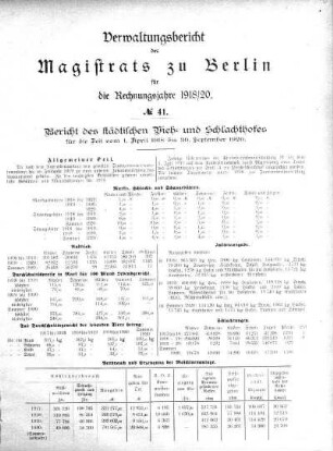 No. 41 Bericht der städtischen Vieh- und Schlachthofes