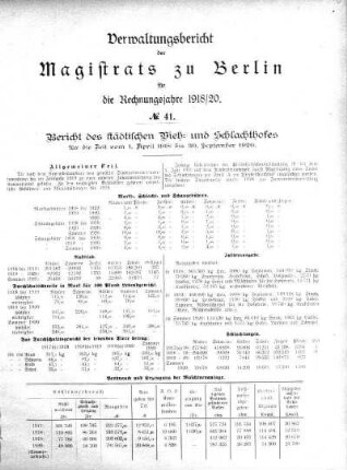 No. 41 Bericht der städtischen Vieh- und Schlachthofes