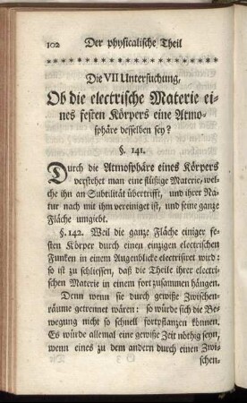 Die VII Untersuchung, Ob die electrische Materie eines festen Körpers eine Atmosphäre desselben sey?