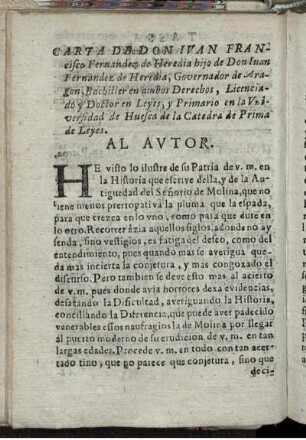 Carta De Don Ivan Francisco Fernandez de Heredia ... Al Avtor