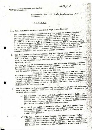 Dokumentation: Sonderausschuss der               Bezirksverordnetenversammlung Kreuzberg zu Hausbesetzungen