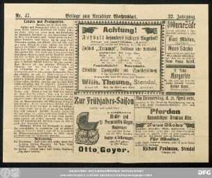 Arendsee'r Wochenblatt, Nr. 47. Beilage zum Arendseer Wochenblatt.