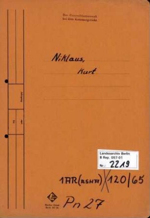 Personenheft Kurt Niklaus (*24.07.1912), SS-Obersturmführer