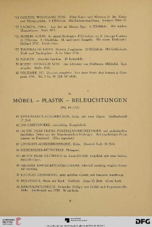 II. Möbel – Plastik – Beleuchtungen (Nr. 41-152)