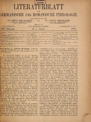 Literaturblatt für germanische und romanische Philologie. 13. 1892