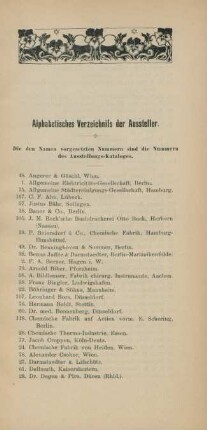 Alphabetisches Verzeichnis der Aussteller