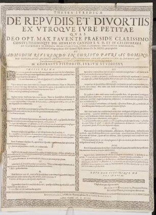 Theses Ivridicae De Repvdiis Et Divortiis Ex Vtroqve Ivre Petitae