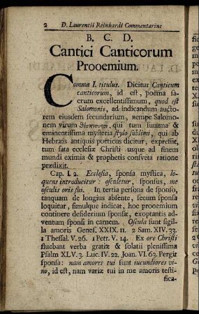 B. C. D. Cantici Canticorum Prooemium.