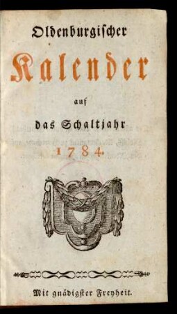 1784: Oldenburgischer Kalender