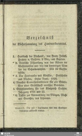 Verzeichniß der Büchersammlung des Handwerkervereins