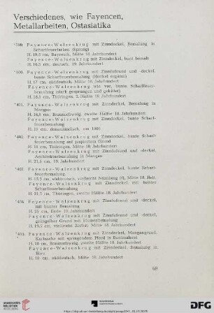 7. Verschiedenes, wie Fayencen, Metallarbeiten, Ostasiatika (399-559)