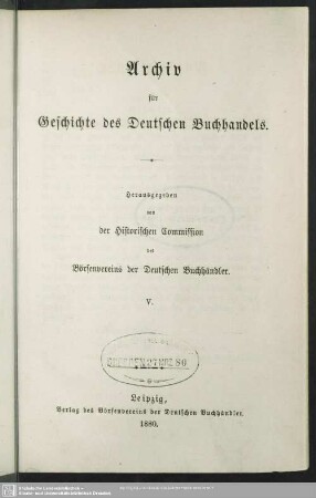 5.1880: Archiv für Geschichte des deutschen Buchhandels