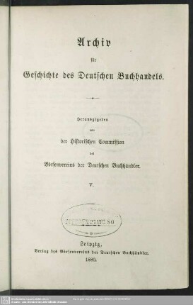 5.1880: Archiv für Geschichte des deutschen Buchhandels