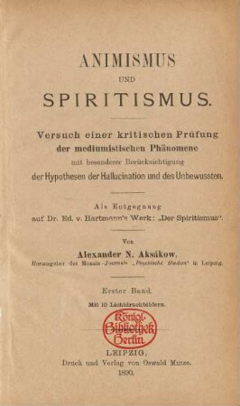 1. Band: Animismus und Spiritismus