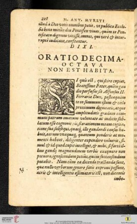 Oratio Decimaoctava non est habita