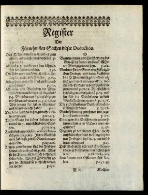 Register Der Fürnehmsten Sachen dieser Deduction.