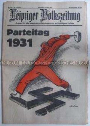 Sozialdemokratische Tageszeitung "Leipziger Volkszeitung" zum SPD-Parteitag in Leipzig mit Auszügen aus Reden von Delegierten und Gästen