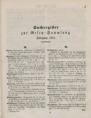 Sachregister zur Gesetz-Sammlung. Jahrgang 1855