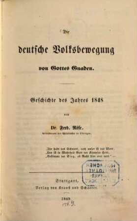 Die deutsche Volksbewegung von Gottes Gnaden : Geschichte des Jahres 1848