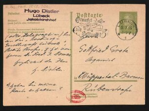 Postkarte an Gottfried Grote : 08.07.1933
