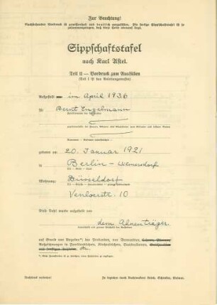 Sippschaftstafel der Familie Engelmann