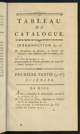Tableau du Catalogue.