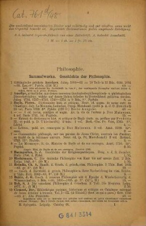 Verzeichniss des antiquarischen Bücherlagers von M. Spirgatis, Buchhandlung und Antiquariat Leipzig. 48. 1897