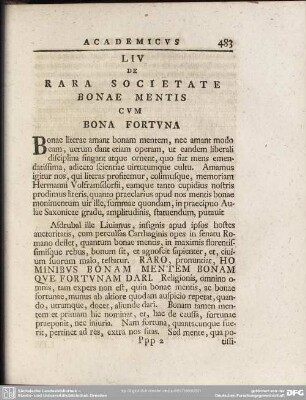 LIV De Rara Societate Bonae Mentis Cum Bona Fortuna