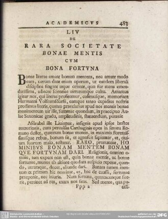 LIV De Rara Societate Bonae Mentis Cum Bona Fortuna