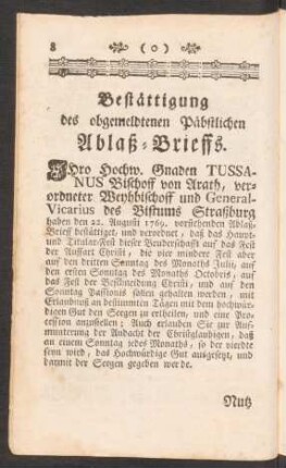 Bestättigung des obgemeldtenen Päbstlichen Ablaß-Brieffs.