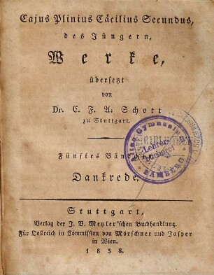 Caius Plinius Cäcilius Secundus, des Jüngern Werke, 5. Dankrede