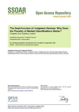 The Dual Function of Judgment Devices: Why Does the Plurality of Market Classifications Matter?