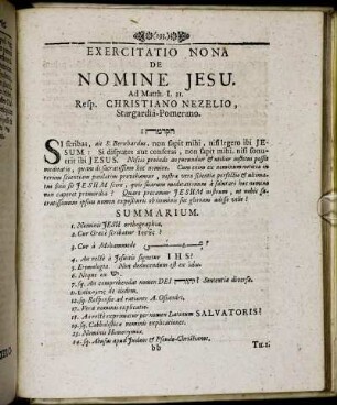 Exercitatio Nona De Nomine Jesu.