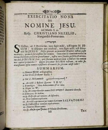 Exercitatio Nona De Nomine Jesu.