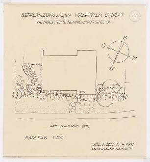 Gartenanlagen und Gärten Wohngebiet Burgfeld, Neviges: Bepflanzungsplan für den Vorgarten Storat, Emil- Schniewindstr. 14: Grundriss 1:100