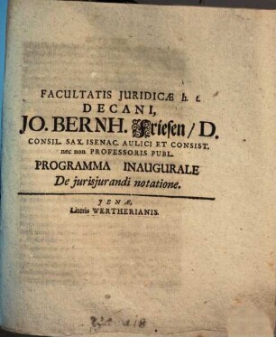 Programma inaugurale De iurisiurandi notatione