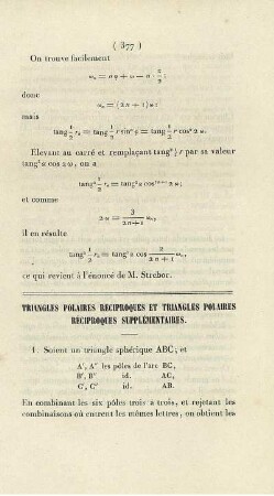 Triangles polaires réciproques et triangles polaires réciproqzes supplémentaires.