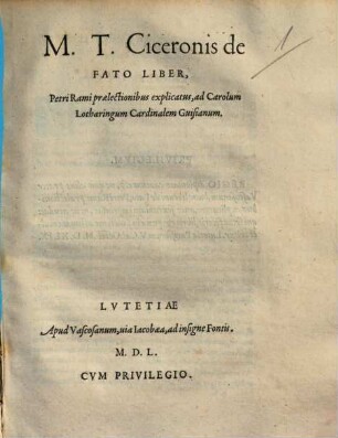 M. T. Ciceronis de fato liber