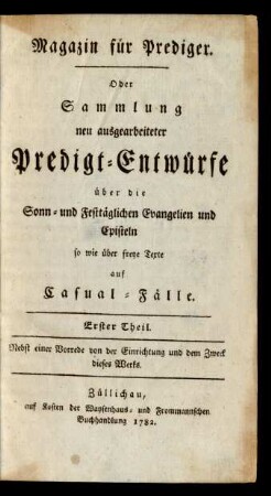 Erster Theil 1782: Magazin für Prediger