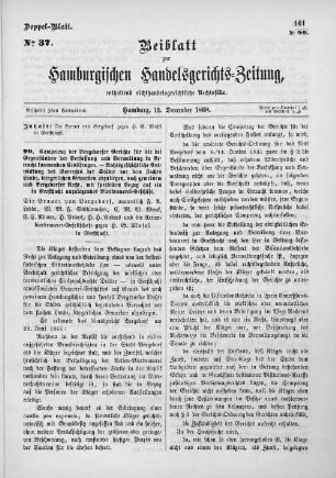 Beiblatt zur hamburgischen Handelsgerichts-Zeitung No. 37. Hamburg, 12. Dezember 1868.