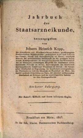 Jahrbuch der Staatsarzneikunde. 6. 1813